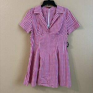 Hell Bunny New XL Pink and White Gingham Collared Short Sleeve Dress Retro